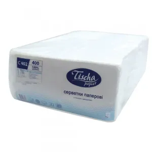 Салфетки столовые Tischa Papier BASIC белые целлюлоза 2-слоя 1/4 скл 25,0х25,0см 6 пач/пакет бумага C402, Салфетки