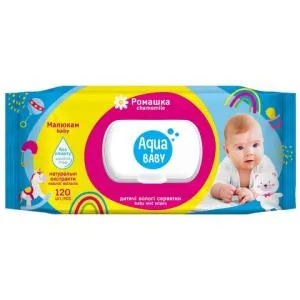 Влажные салфетки Aqua Baby chamomile с клапаном 120 штук, Влажные салфетки