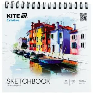 Скетчбук для акварелі Kite 21x21 см 20 л спір Kite Creative K-1285, Альбоми для малювання