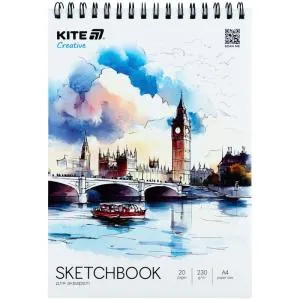 Скетчбук для акварели Kite A4 20 л спираль Kite Creative K-1284, Альбомы для рисования