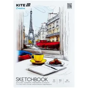 Скетчбук Kite для робіт маркерами A4 30 л Kite Creative K-1281, Альбоми для малювання