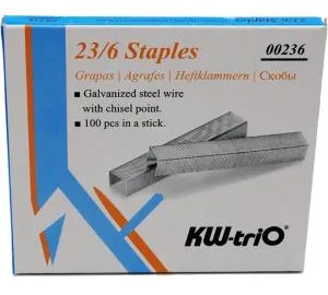 Скобы гальванизированные KW-trio 23/6 уп/1000шт 00236, Скобы для степлера