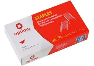 Скоби для степлера №24/6 мідні Optima O40354, Скоби для степлера