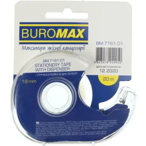 Скотч канцелярский прозрачный в диспенсере 18 мм х 20м Buromax BM.7161-01, Скотч