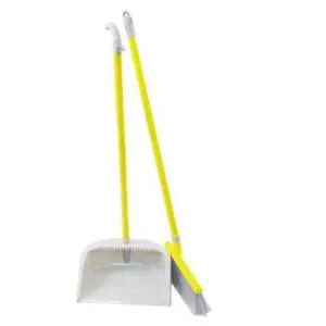 Совок зі щіткою  з довгою ручкою 90см, жовто-сірий, Веники, метла