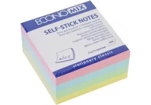 Блок бумаги с клейким слоем 75х75 4 цвета 400 листов Economix E20937, Блоки бумажные