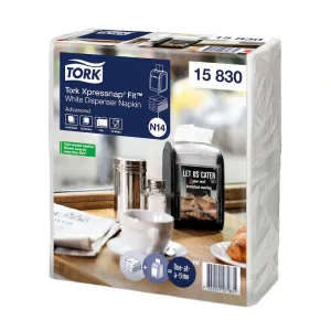 Салфетки Tork Fit для диспенсеров 720 шт 2 слоя 21,3х16,5 см белые 15830, Салфетки