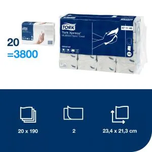 Серветки Tork Xpress Multifold 21х23см 2 шари 471146, Паперові одноразові серветки - фото 2