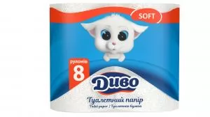 Туалетная бумага 8 рул. Диво Soft 2-х слойная целлюлоза белый 0130156