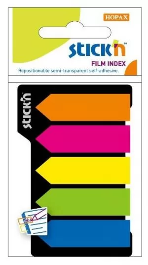 Закладка пластиковая 45х12 мм 5 цветов Hopax Stick'n 21143