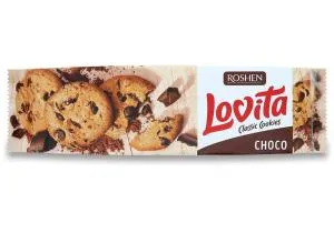 Сдобное печенье Roshen Lovita Classic Cookies с кусочками глазури ПКФ 150г 16шт 4823077633324, Печенье