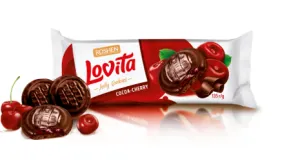 Сдобное печенье Roshen Lovita Jelly Cookies c желейной начинкой какао + вишня ККФ 135г /21шт 4823077636004, Печенье