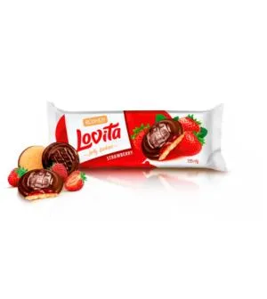 Сдобное печенье Roshen Lovita Jelly Cookies с желейной начинкой со вкусом клубники ККФ 135г /21шт 4823077634277, Печенье