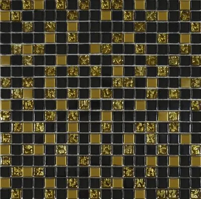Мозаика Grand Kerama микс черный-золото рельефное-золото 913, Фото